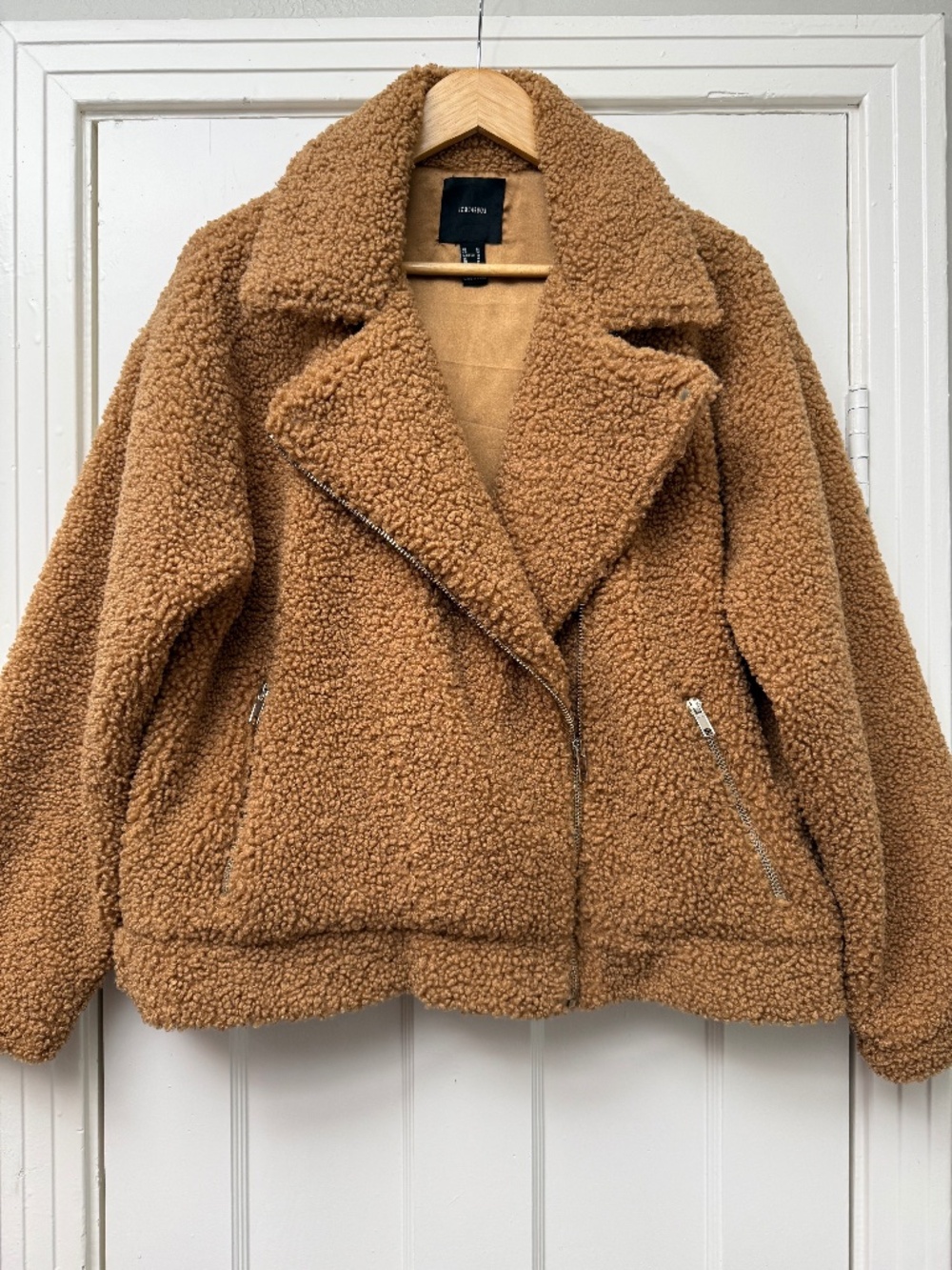 Forever21 Faux Sherpa Moto Style Teddy Jacket in Tan Medium